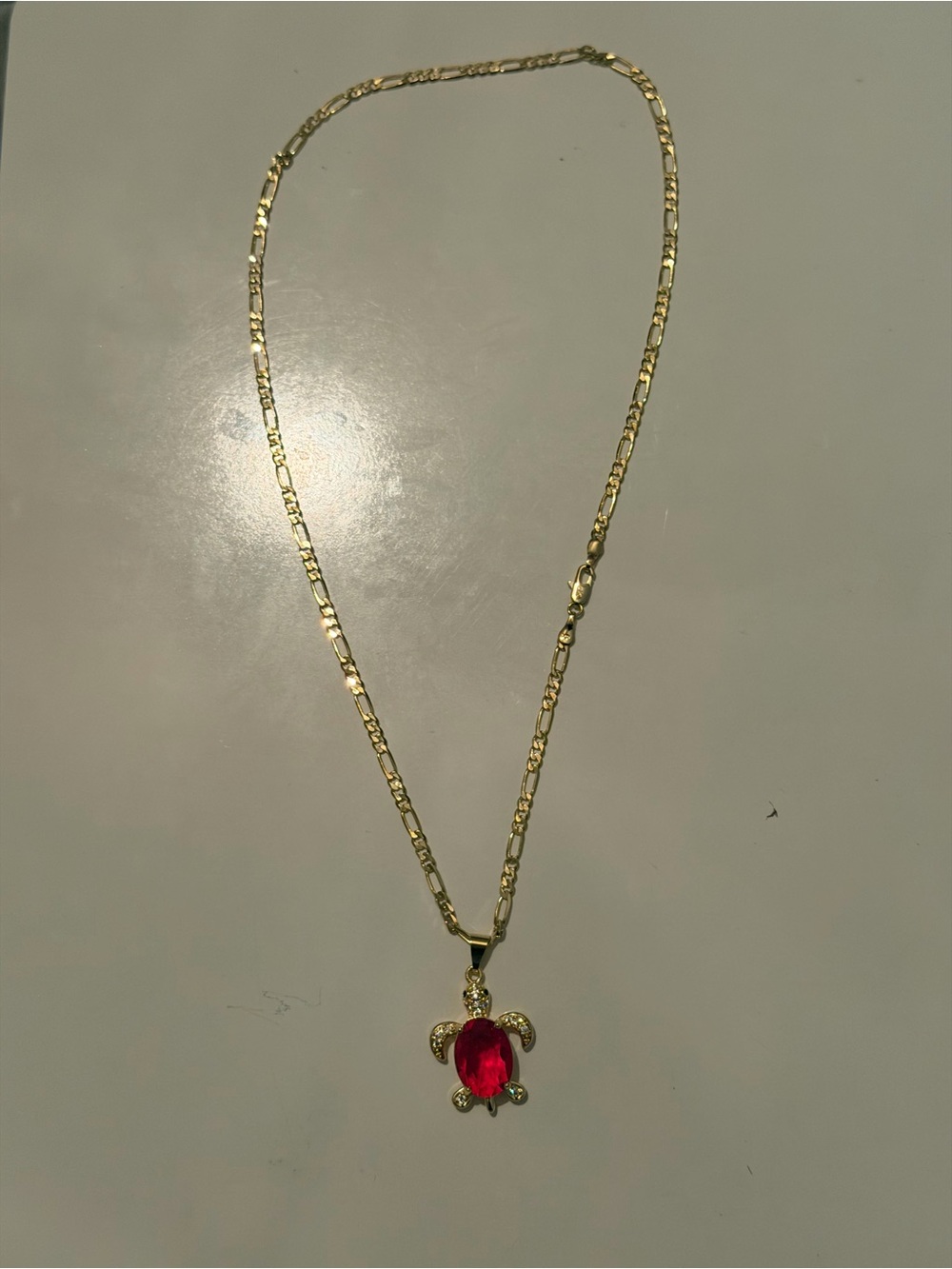 Gold 14k laminate Necklace with Red Turtle Gem Pendant - Women Jewelry